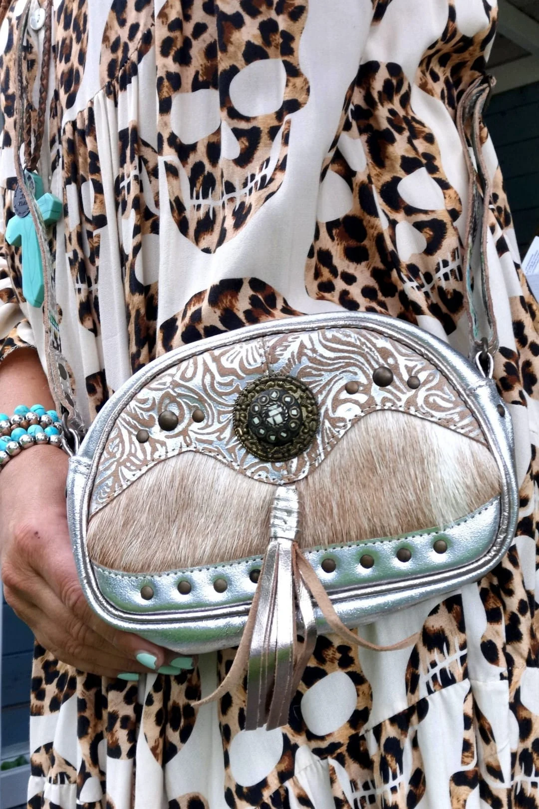 TE 10001 Silver Leather Bag Hairon - Afbeelding 7