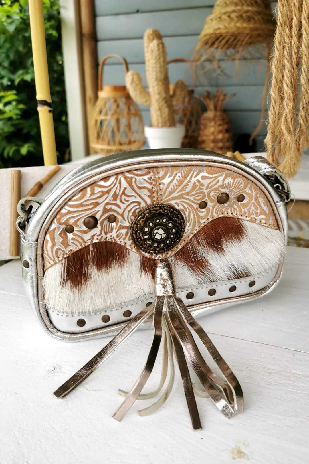 TE 10001 Silver Leather Bag Hairon - Afbeelding 8