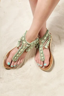 SL-18328 Slippers Beads Green