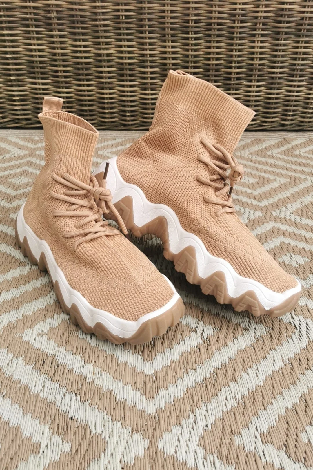 FA-517 Sock Sneaker met veter Caramel - Afbeelding 2