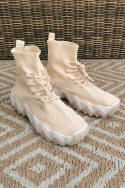 FA-518 Sock Sneaker met veter Crème
