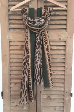 ACC-148 Printed Scarf Leopard and Green.
