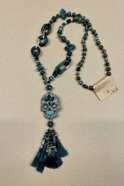ACC-150 Bohemian Sugar Skull Necklace Div. Kleuren. - Petrol