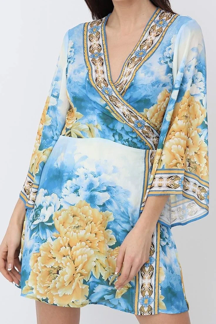 FA-943 Kort Kimono Jurkje Blue/Corn. - Afbeelding 8
