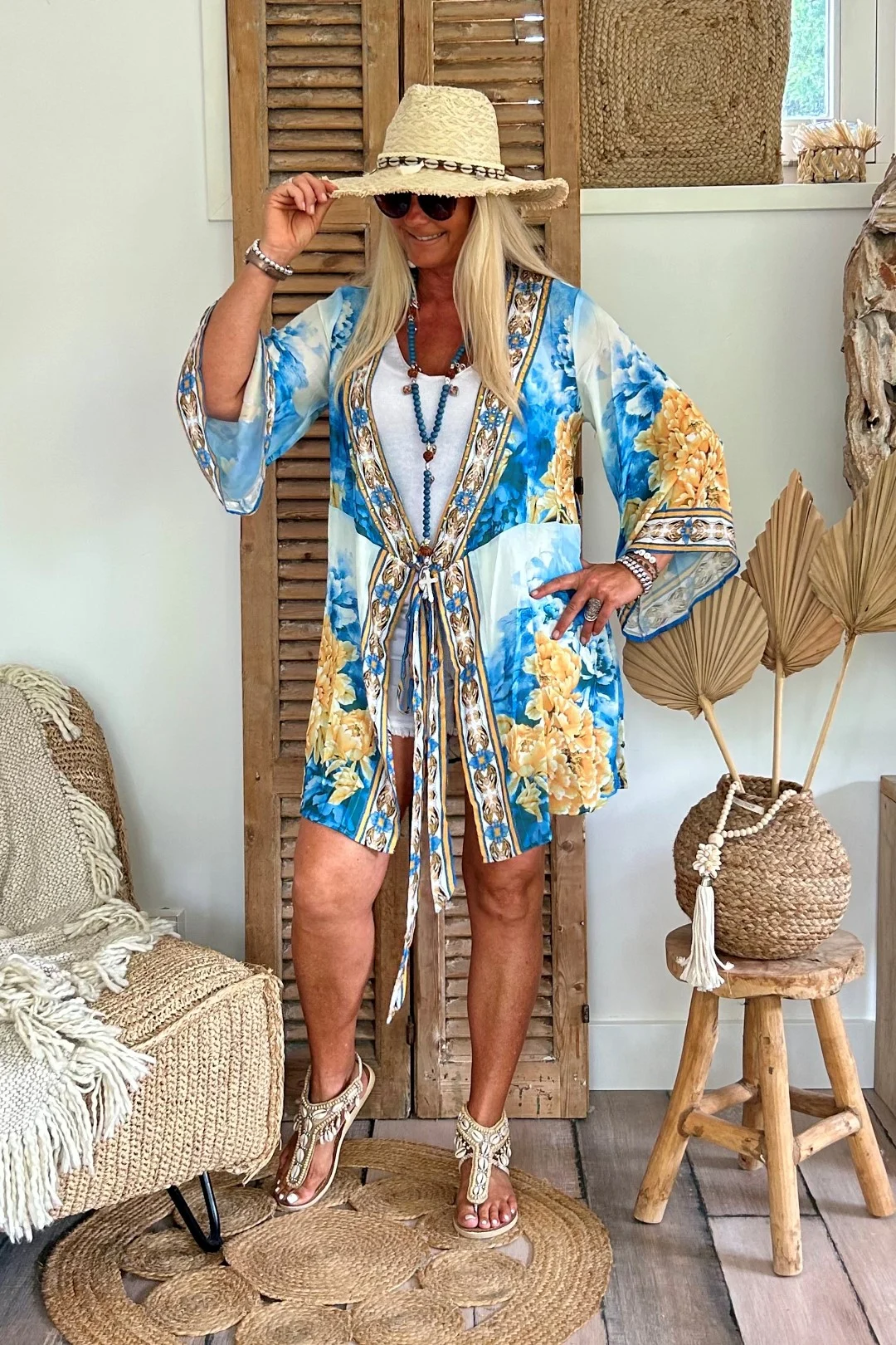 FA-943 Kort Kimono Jurkje Blue/Corn. - Afbeelding 7