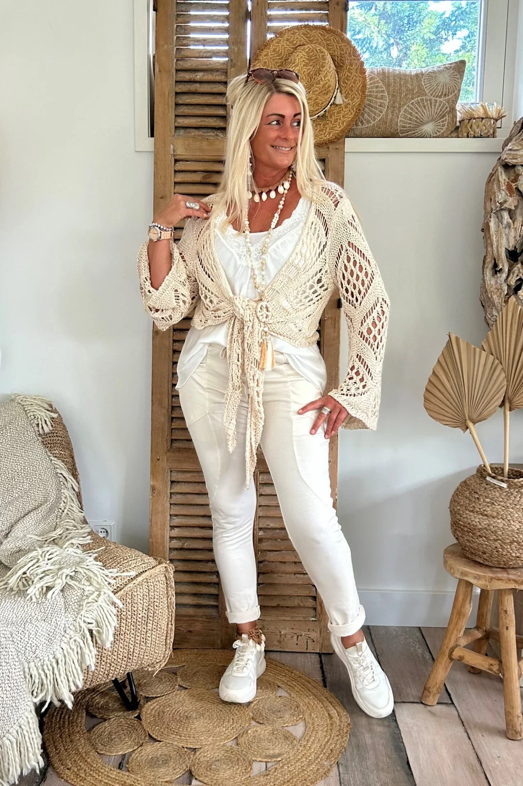 Crochet Gehaakt Knoop Vestje Norah, Beige. - Afbeelding 9