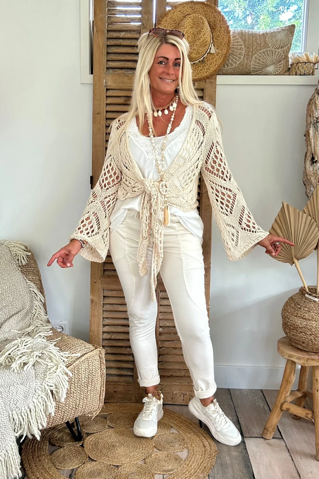 Crochet Gehaakt Knoop Vestje Norah, Beige. - Afbeelding 11