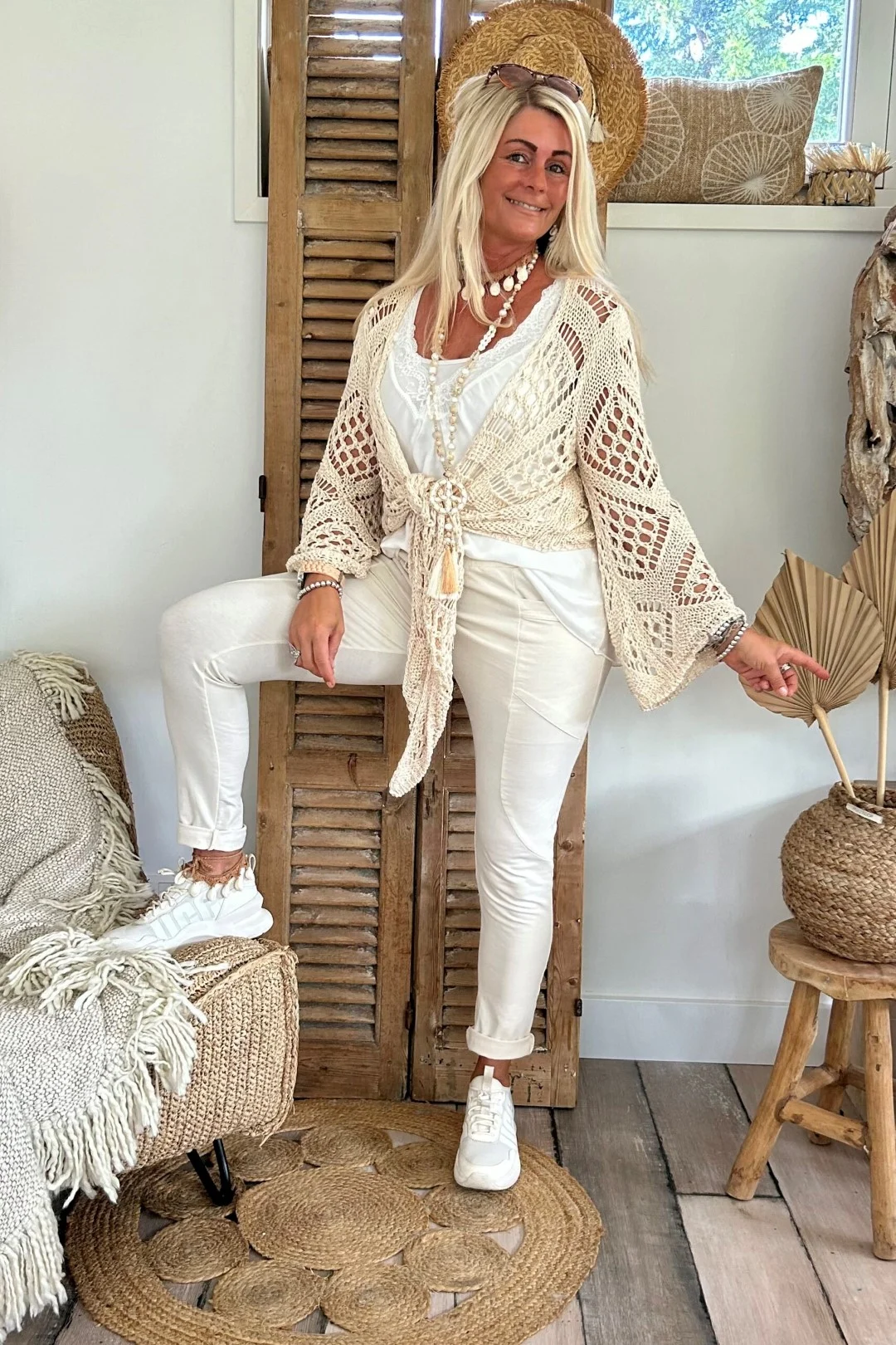 Crochet Gehaakt Knoop Vestje Norah, Beige. - Afbeelding 13
