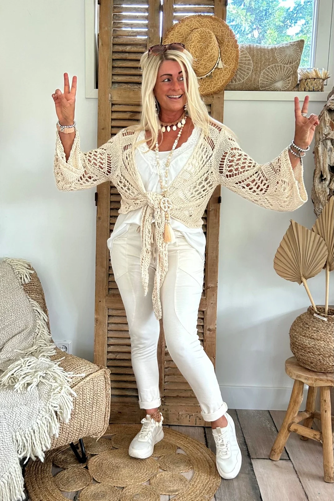 Crochet Gehaakt Knoop Vestje Norah, Beige. - Afbeelding 14