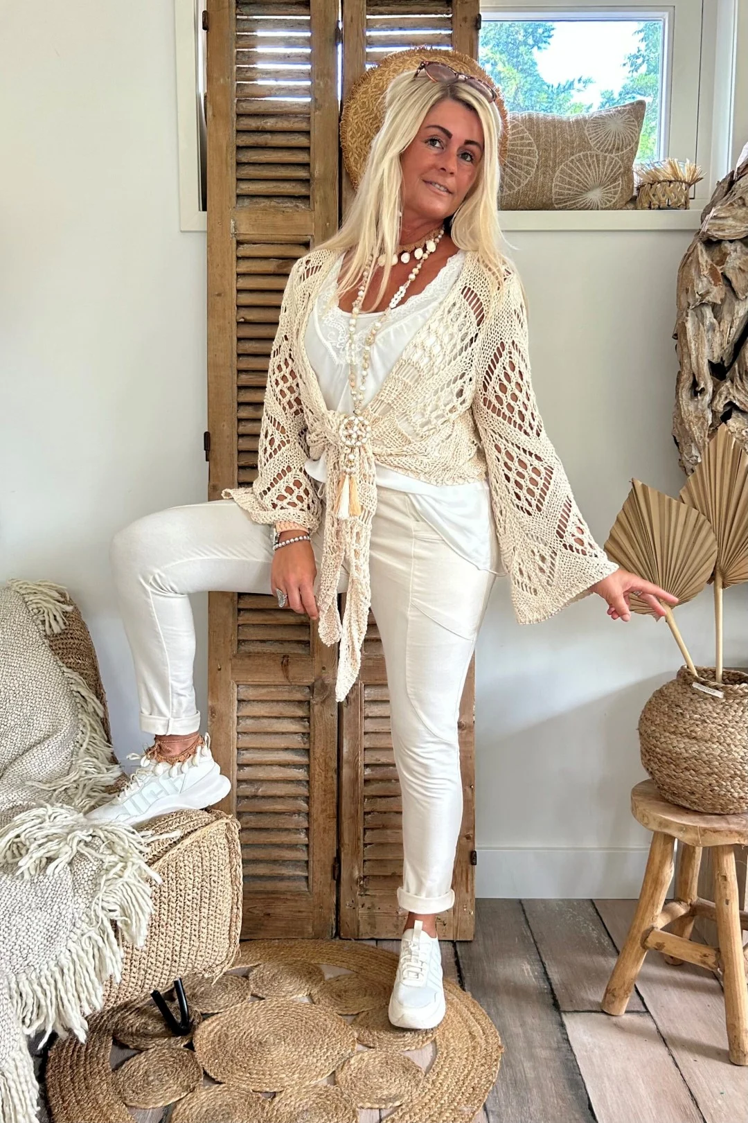 Crochet Gehaakt Knoop Vestje Norah, Beige. - Afbeelding 8