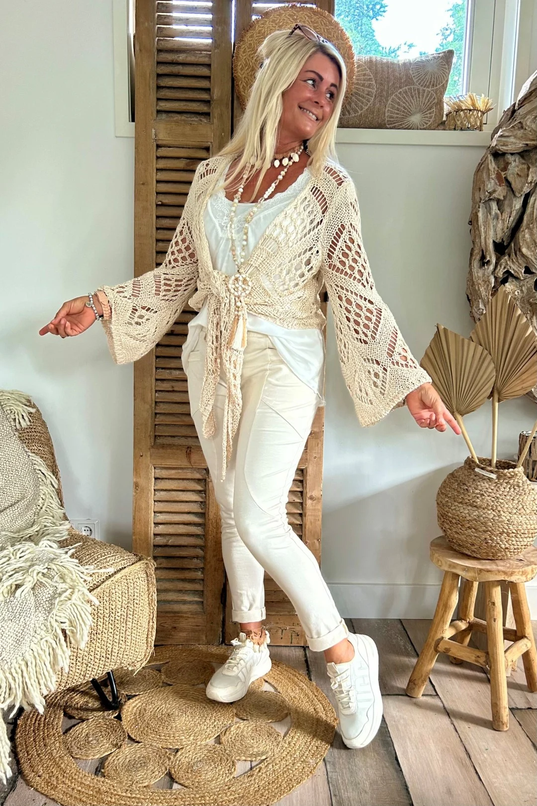 Crochet Gehaakt Knoop Vestje Norah, Beige. - Afbeelding 15