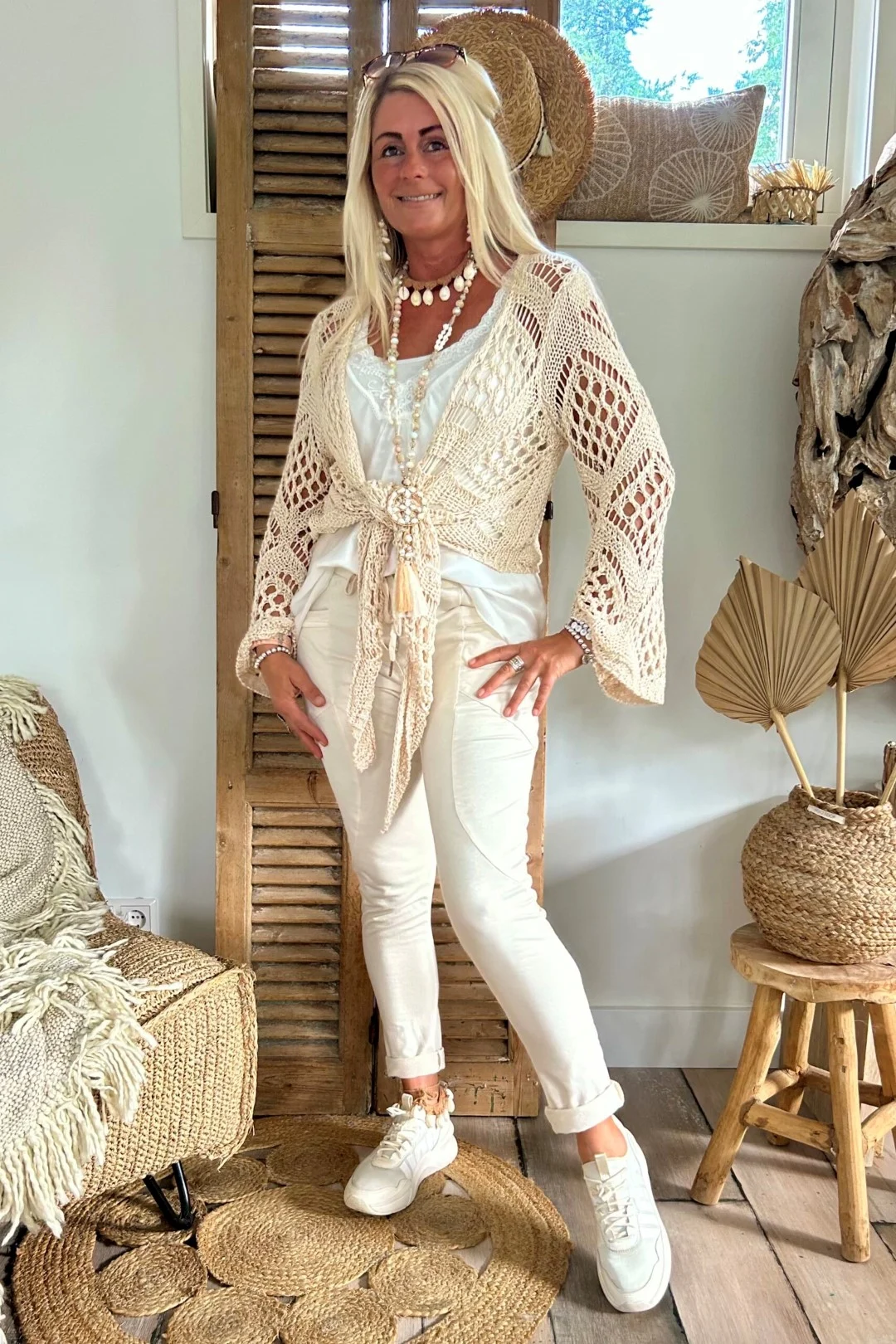 Crochet Gehaakt Knoop Vestje Norah, Beige. - Afbeelding 17