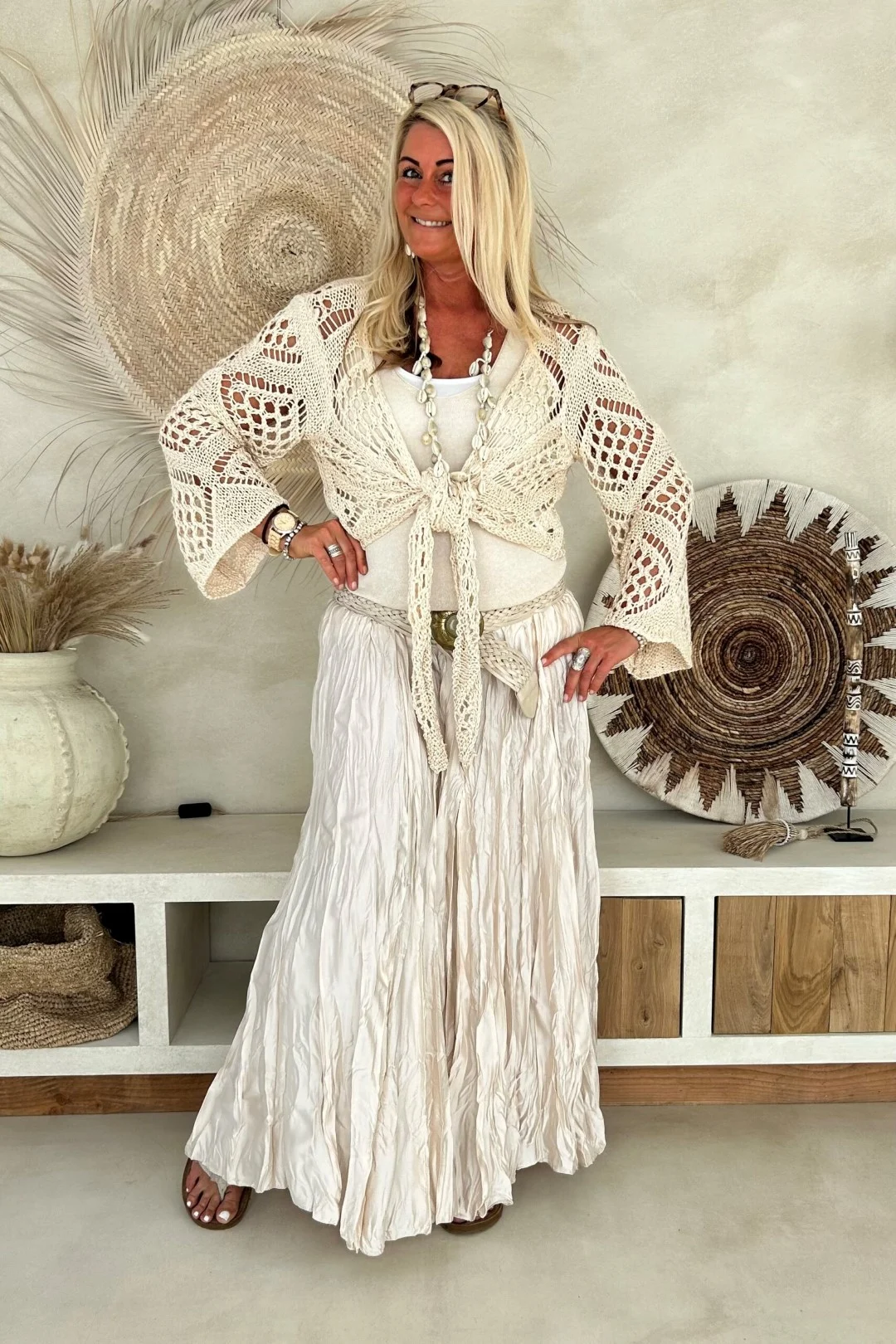 Crochet Gehaakt Knoop Vestje Norah, Beige. - Afbeelding 5