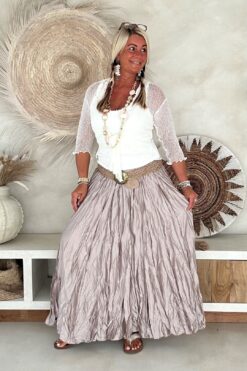 Boho Rok Satijnlook Wrinkle Fleur, Champagne.