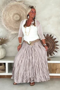 Boho Rok Satijnlook Wrinkle Fleur, Champagne.
