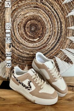 Sneaker Kayla, Beige met Leopard.