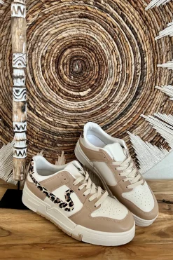 Sneaker Kayla, Beige met Leopard.