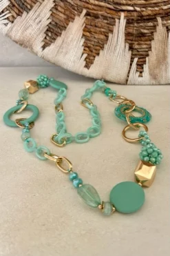 Fashion Ketting Amira met Ringen Mint/Aqua.