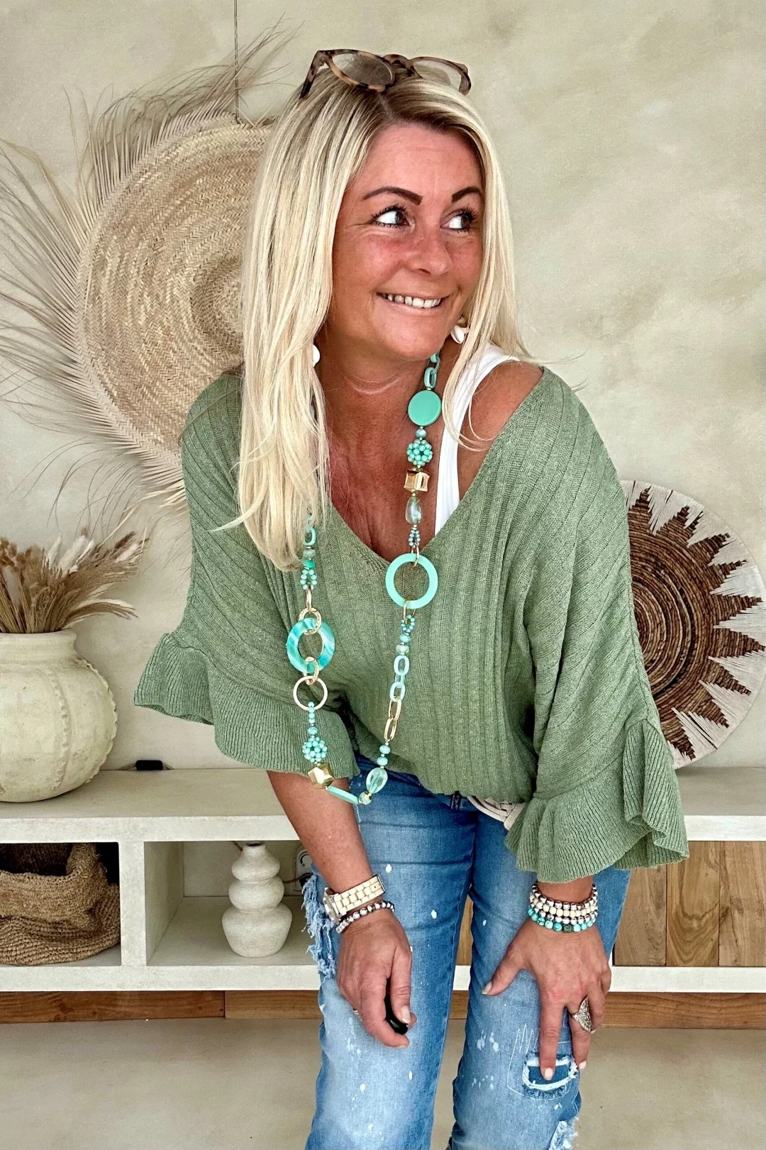 Fashion Ketting Amira met Ringen Mint/Aqua. - Afbeelding 3