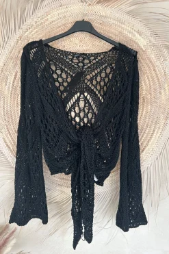 Crochet Gehaakt Knoop Vestje Norah, Zwart.