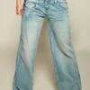 "Wide Leg" Jeans Roxy met dubbele band, Licht Blauw.
