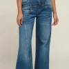 "Wide Leg" Jeans Roxy met dubbele band, Mid Blauw.