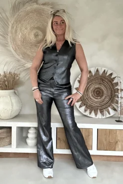Suèdine Flared pantalon Penny met glans, Zwart/Grijs.