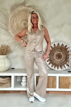 Suèdine Flared pantalon Penny met glans, Goud/ Brons. (Levertijd 2-7 werkdagen)