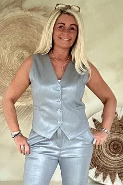 Suedine Gilet Gloria met Glans, Grijs.