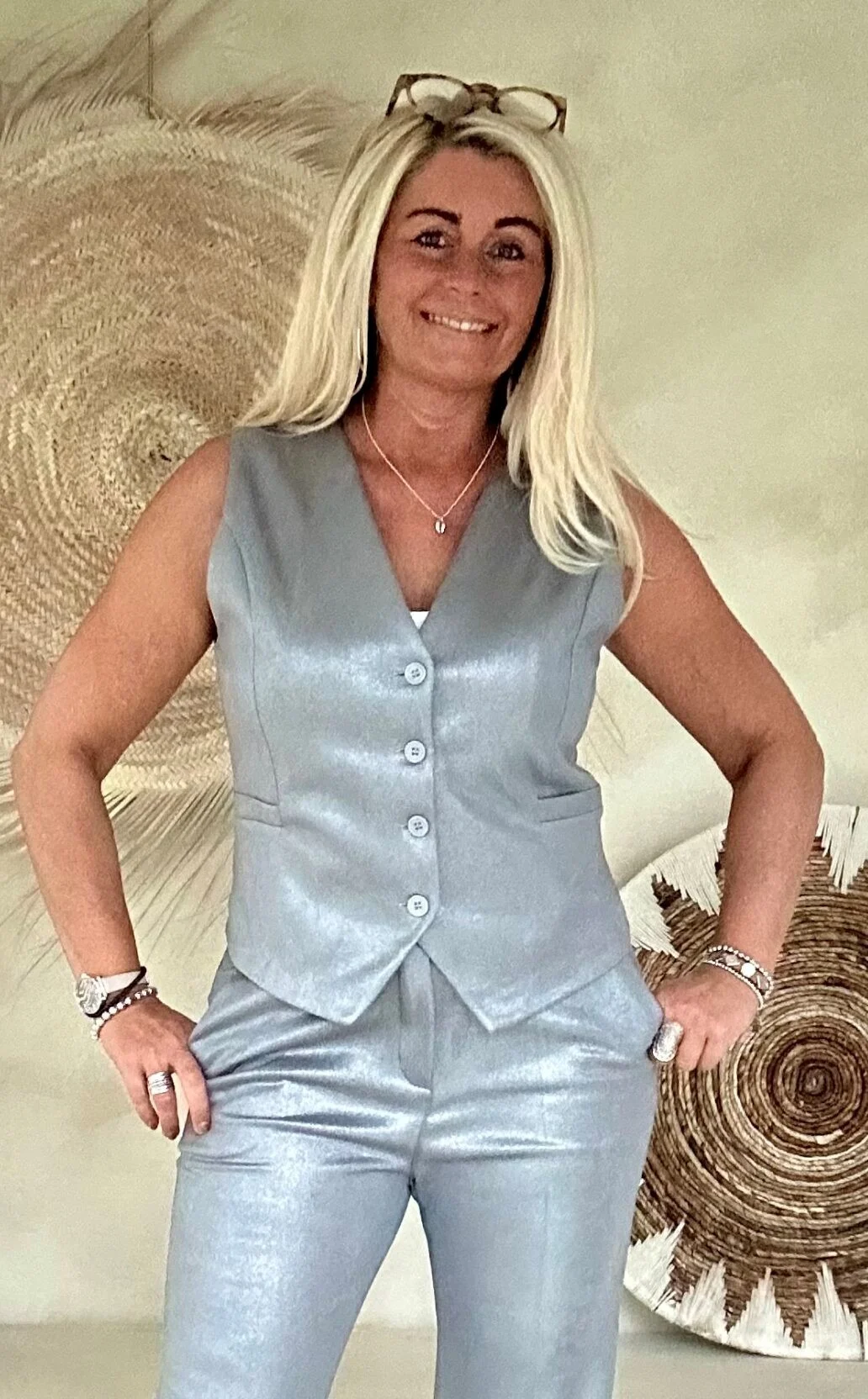 Suedine Gilet Gloria met Glans, Grijs.