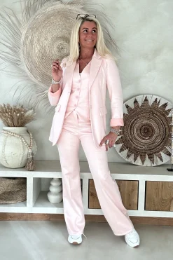 Suèdine Flared pantalon Penny met glans, Roze. (Levertijd 2-7 werkdagen)