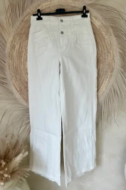 Toxik "Wide Leg" Jeans Roxy met dubbele band, Gebroken Wit.