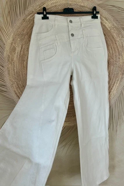 Toxik "Wide Leg" Jeans Roxy met dubbele band, Gebroken Wit. - Afbeelding 15