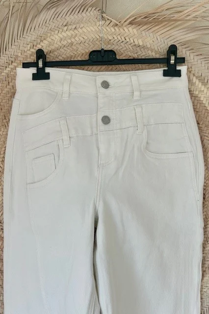 Toxik "Wide Leg" Jeans Roxy met dubbele band, Gebroken Wit. - Afbeelding 14