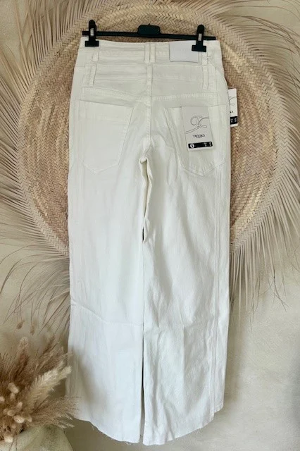 Toxik "Wide Leg" Jeans Roxy met dubbele band, Gebroken Wit. - Afbeelding 13
