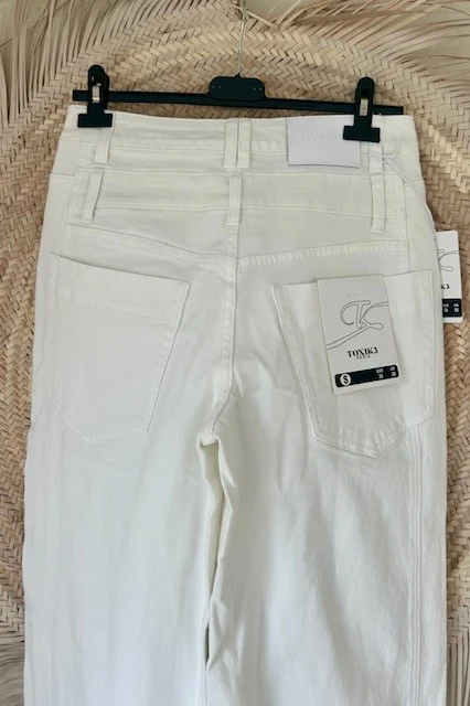 Toxik "Wide Leg" Jeans Roxy met dubbele band, Gebroken Wit. - Afbeelding 12
