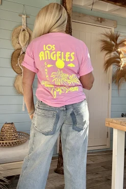 Washed T-shirt Sally Los Angeles, Roze.