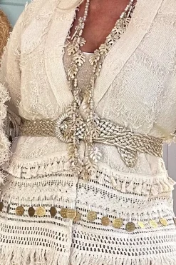 Gevlochten Stretch riem Rita, Goud.