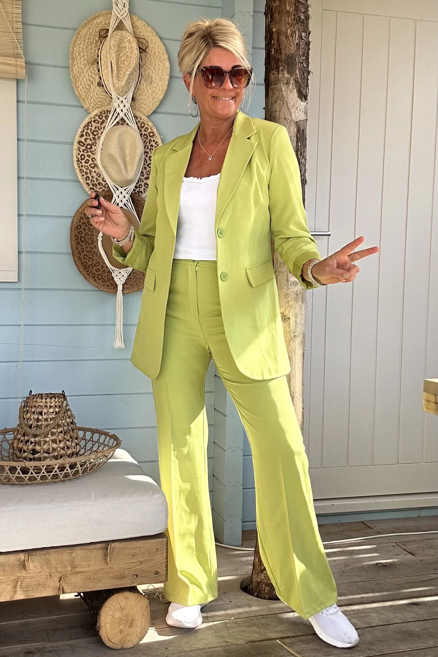 Boho Basic Flared Pantalon Patty, Appel groen. (LEVERTIJD 2-7 WERKDAGEN) - Afbeelding 6