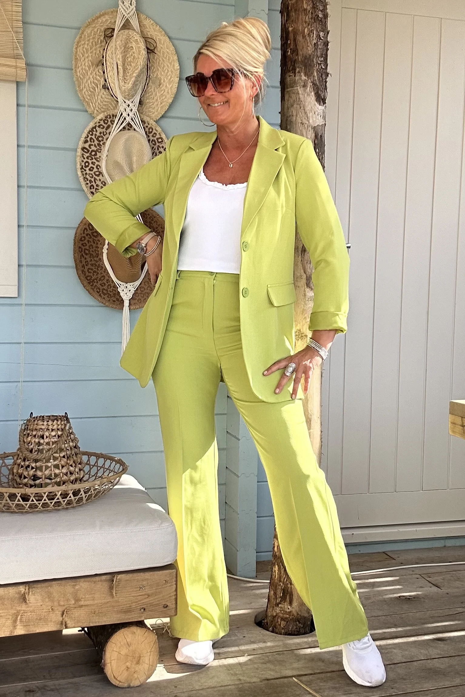 Boho Basic Flared Pantalon Patty, Appel groen. (LEVERTIJD 2-7 WERKDAGEN) - Afbeelding 8