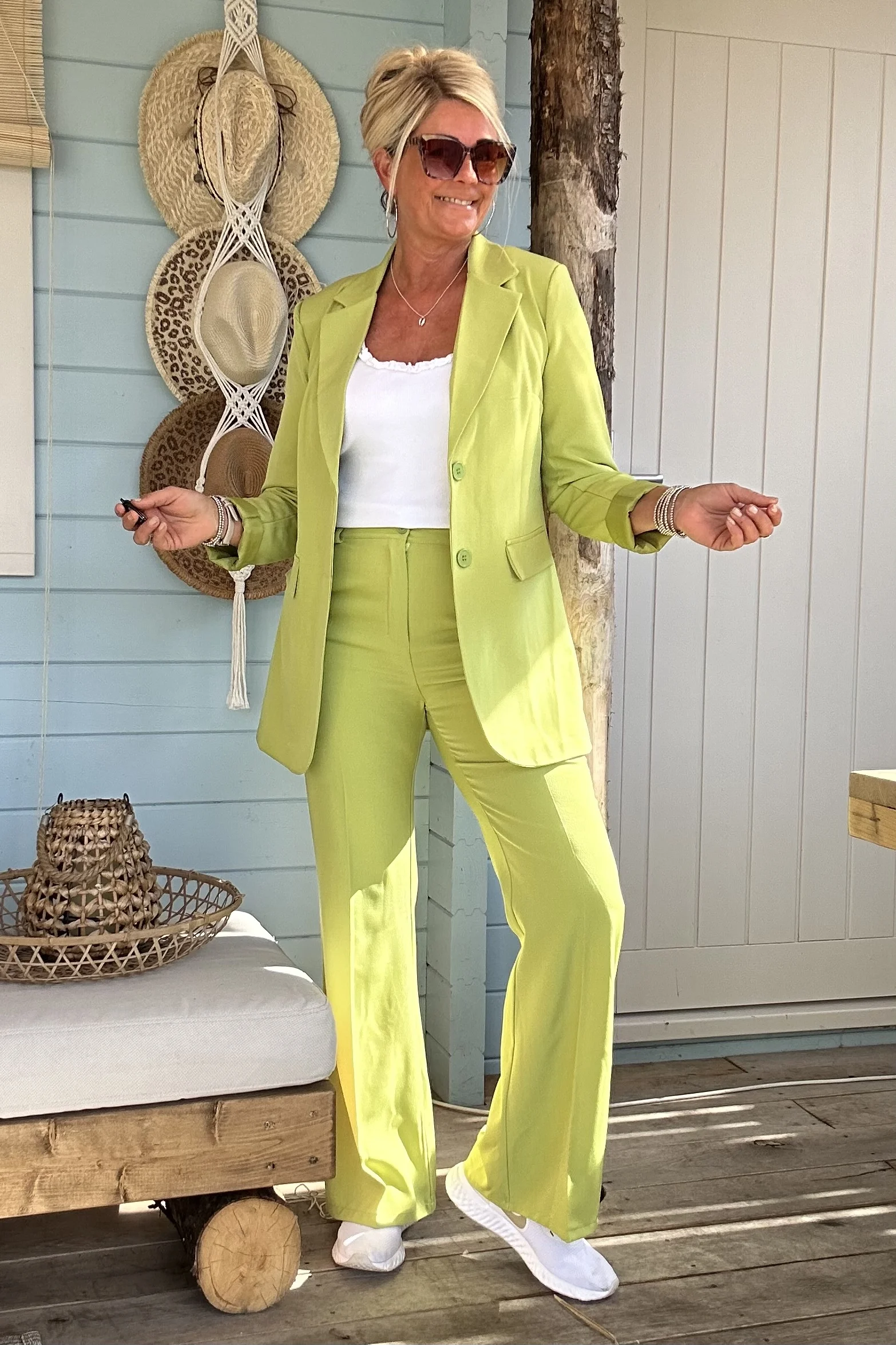 Boho Basic Flared Pantalon Patty, Appel groen. (LEVERTIJD 2-7 WERKDAGEN) - Afbeelding 7