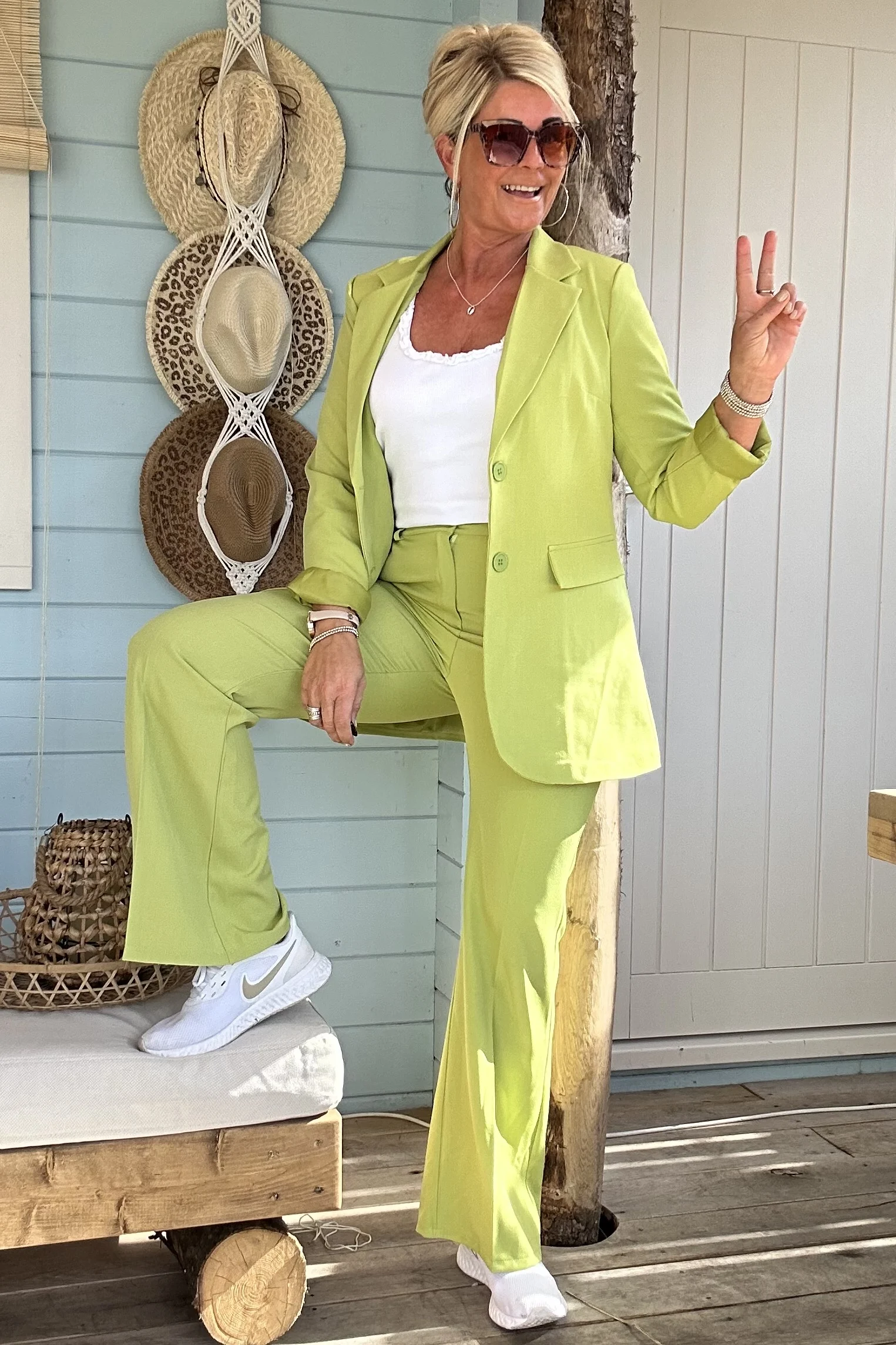Boho Basic Flared Pantalon Patty, Appel groen. (LEVERTIJD 2-7 WERKDAGEN) - Afbeelding 5