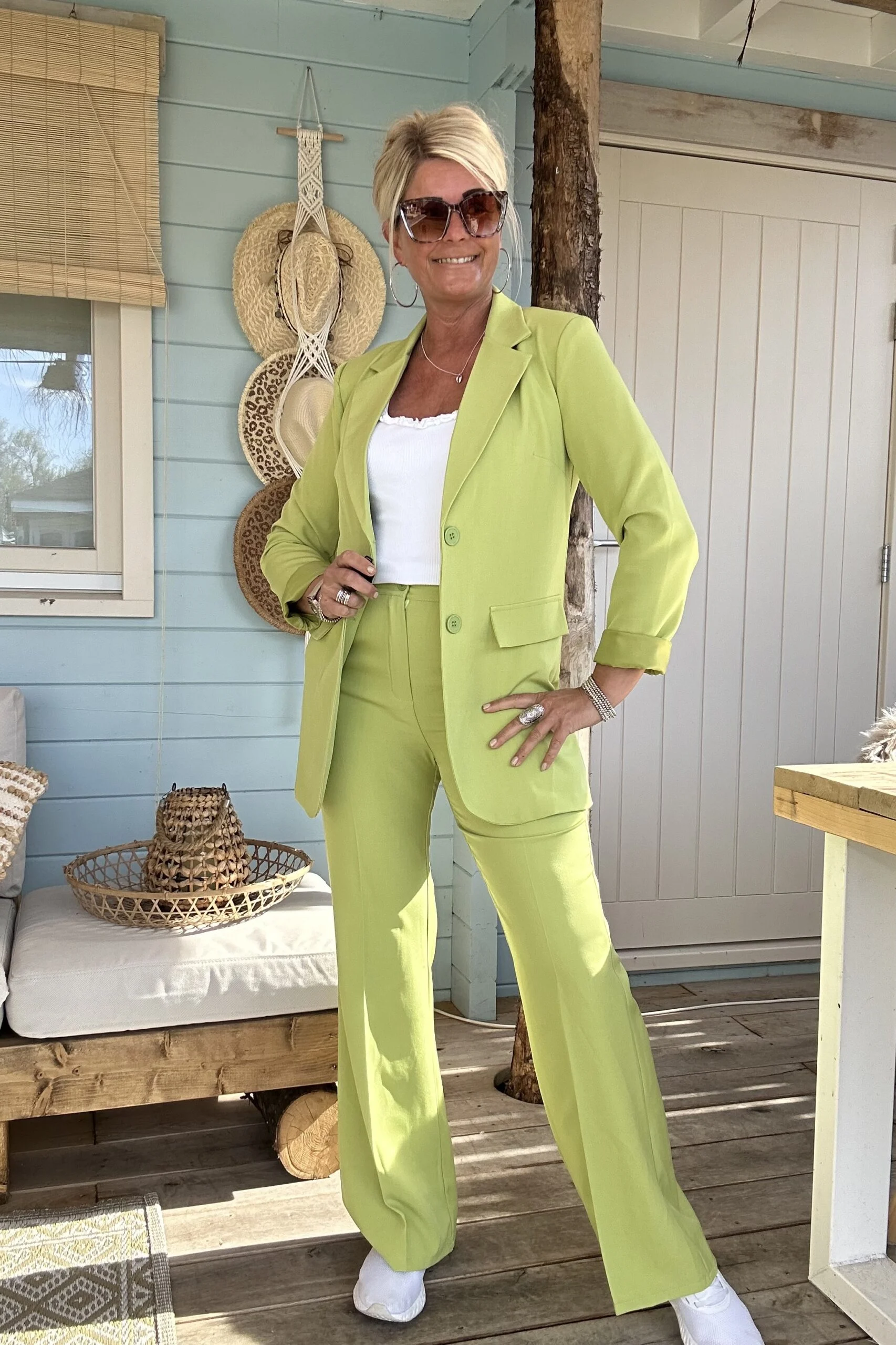 Boho Basic Flared Pantalon Patty, Appel groen. (LEVERTIJD 2-7 WERKDAGEN) - Afbeelding 11