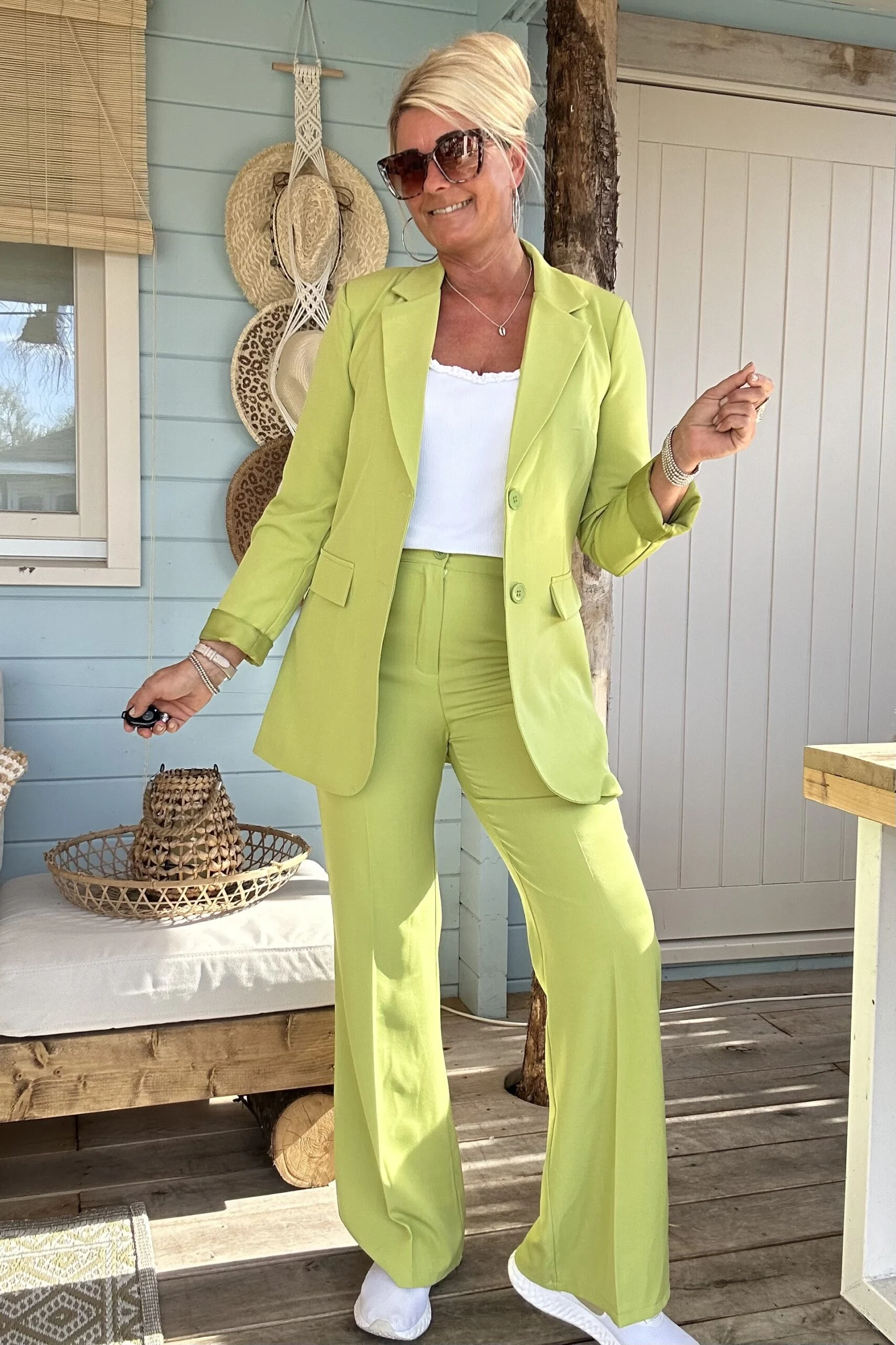 Boho Basic Flared Pantalon Patty, Appel groen. (LEVERTIJD 2-7 WERKDAGEN) - Afbeelding 9