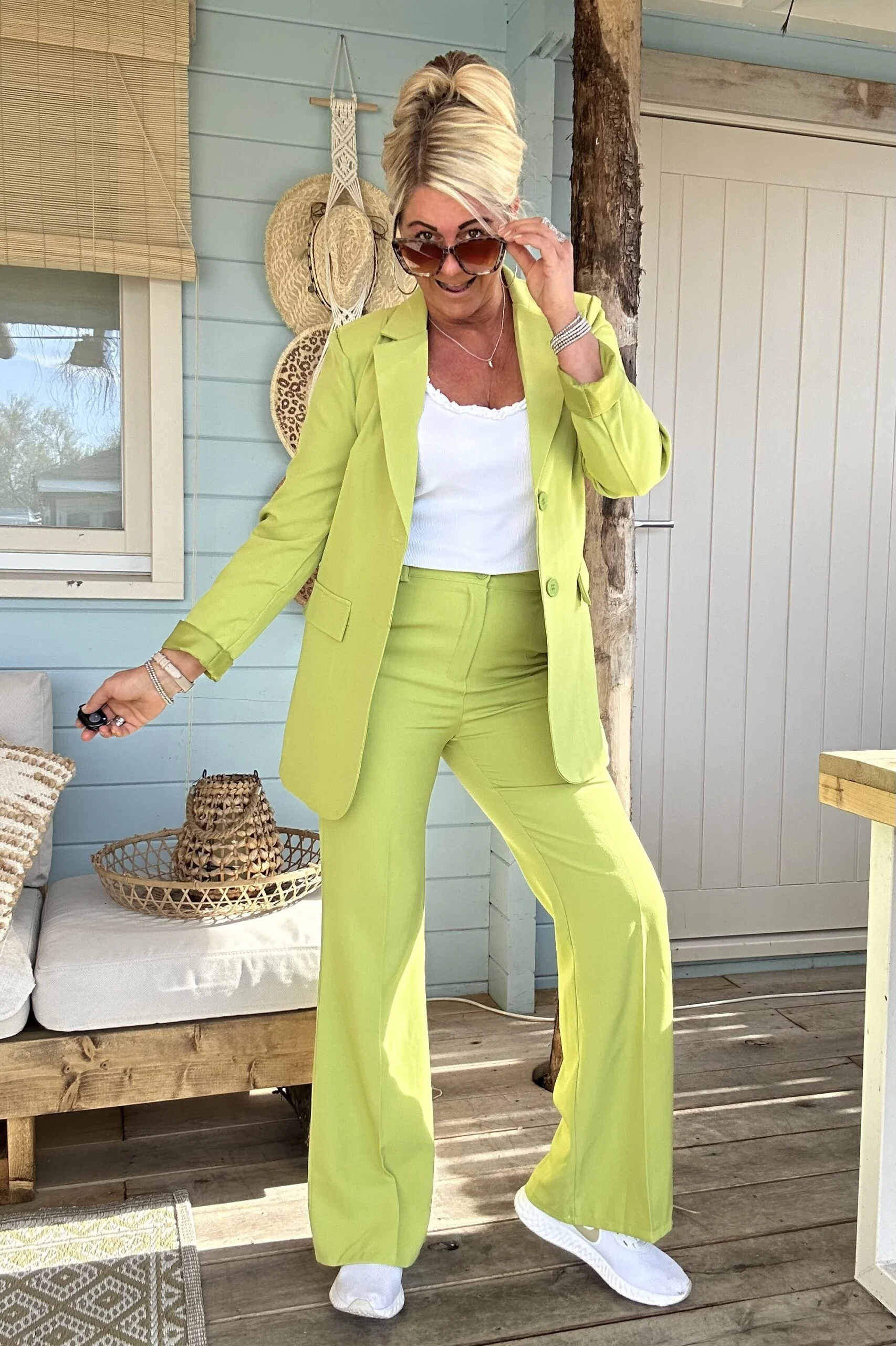 Boho Basic Flared Pantalon Patty, Appel groen. (LEVERTIJD 2-7 WERKDAGEN) - Afbeelding 4