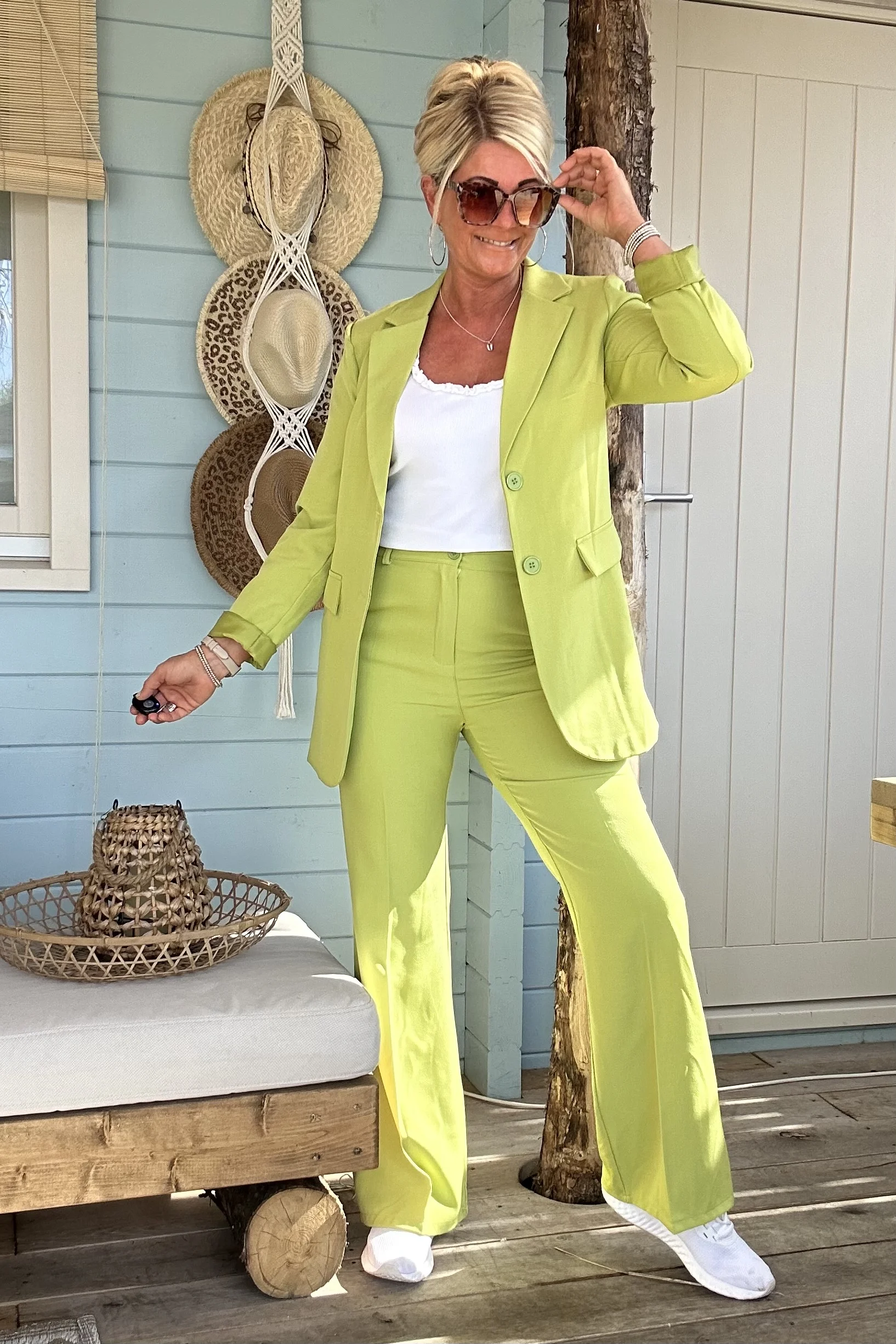 Boho Basic Flared Pantalon Patty, Appel groen. (LEVERTIJD 2-7 WERKDAGEN) - Afbeelding 3