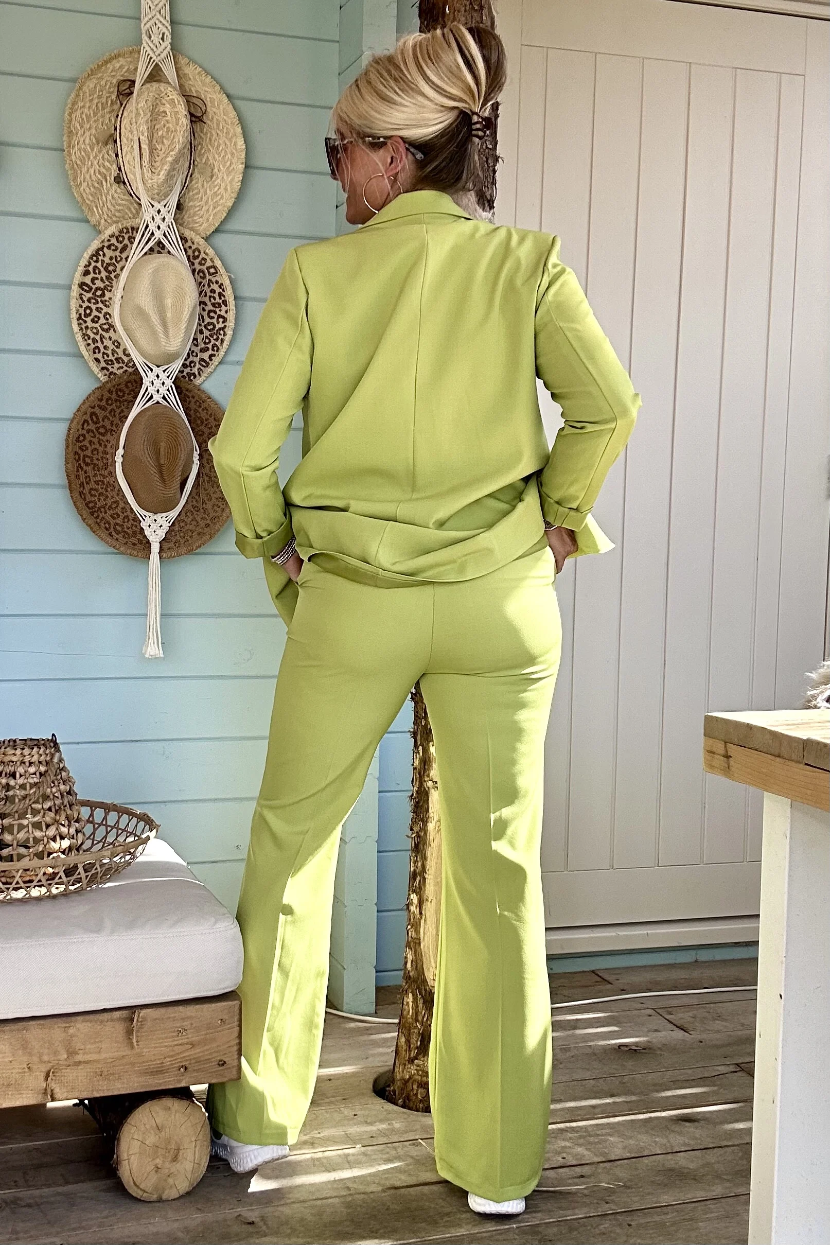 Boho Basic Flared Pantalon Patty, Appel groen. (LEVERTIJD 2-7 WERKDAGEN) - Afbeelding 13