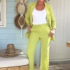 Boho Basic Flared Pantalon Patty, Appel groen. (LEVERTIJD 2-7 WERKDAGEN)