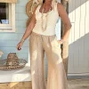 Boho Chic broek Senna met Wijde Pijpen, Champagne.