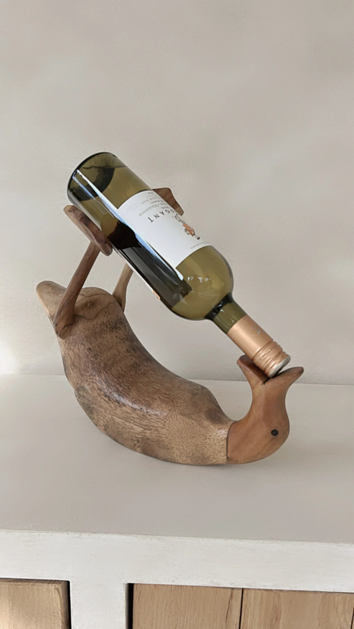 "Drunken Duck" Houten Wijnfles Houder Pietje.